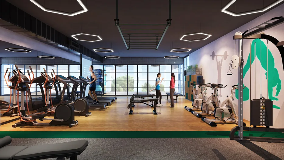Indoor gymnasium at Club Atlas, DTC Embassy Villa