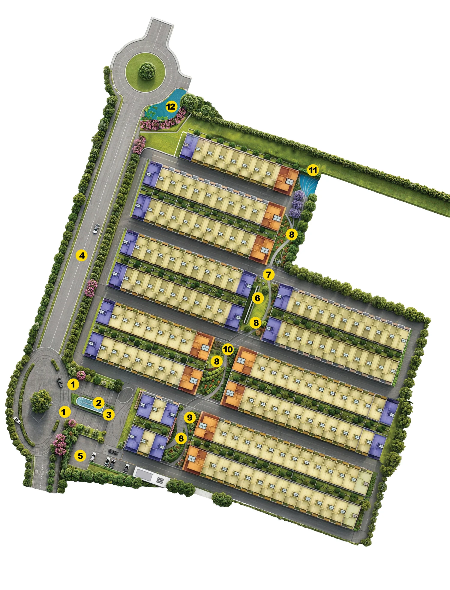 Master plan of DTC Embassy Villa with numbered landscape features