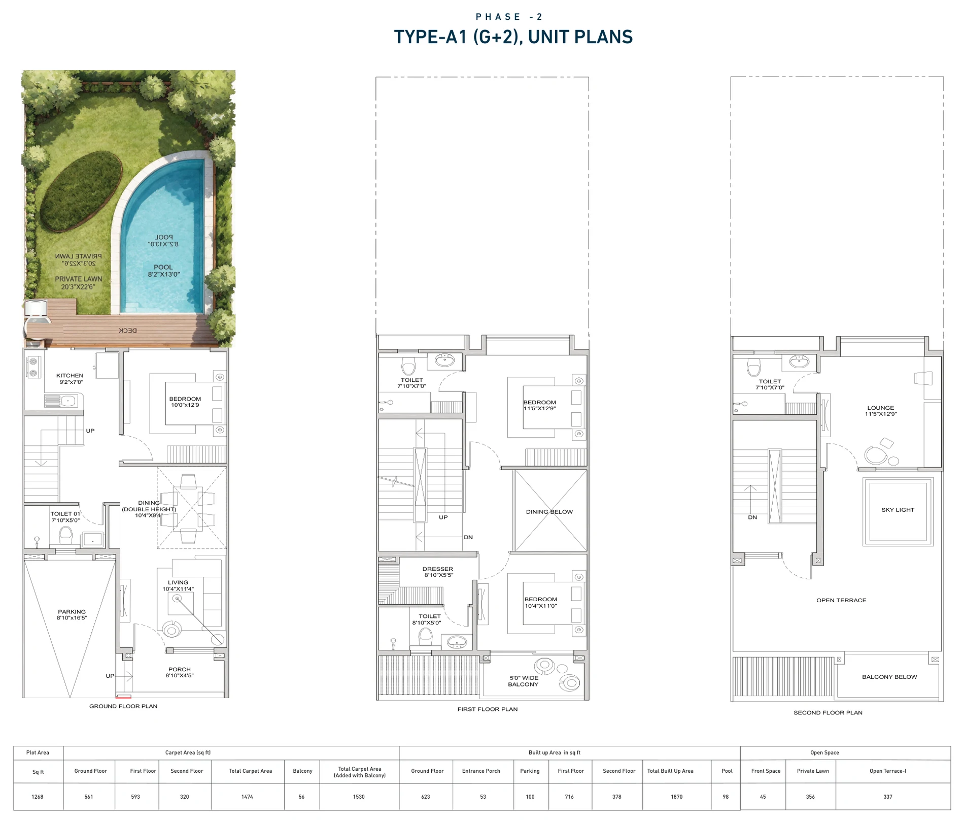 DTC Embassy Villa Type A1 (G+2) unit plans with private plunge pool and lawn