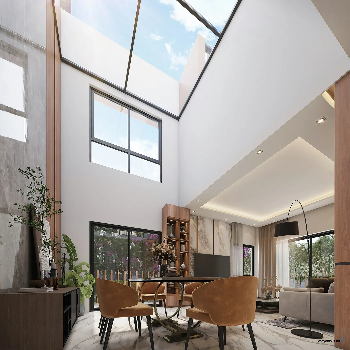 The private skylight above the double-height dining area inside a DTC Embassy Villa unit