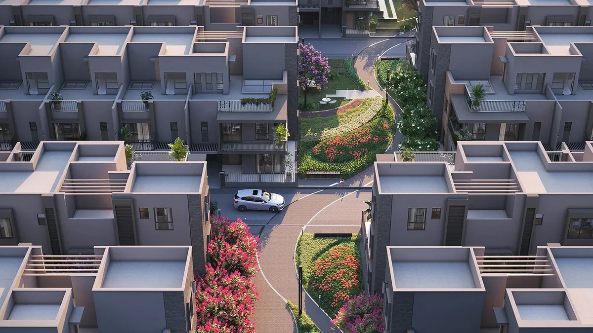 Aerial view of the DTC Embassy Villa master plan and villa clusters